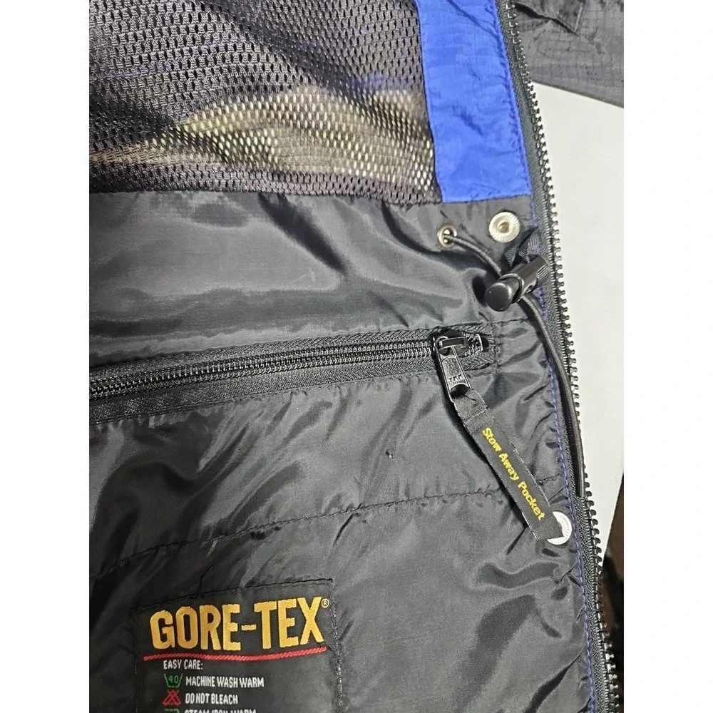 Vintage REI GoreTex Jacket Women M Blue Black Waterproof Hooded Rip Stop Zip Pit